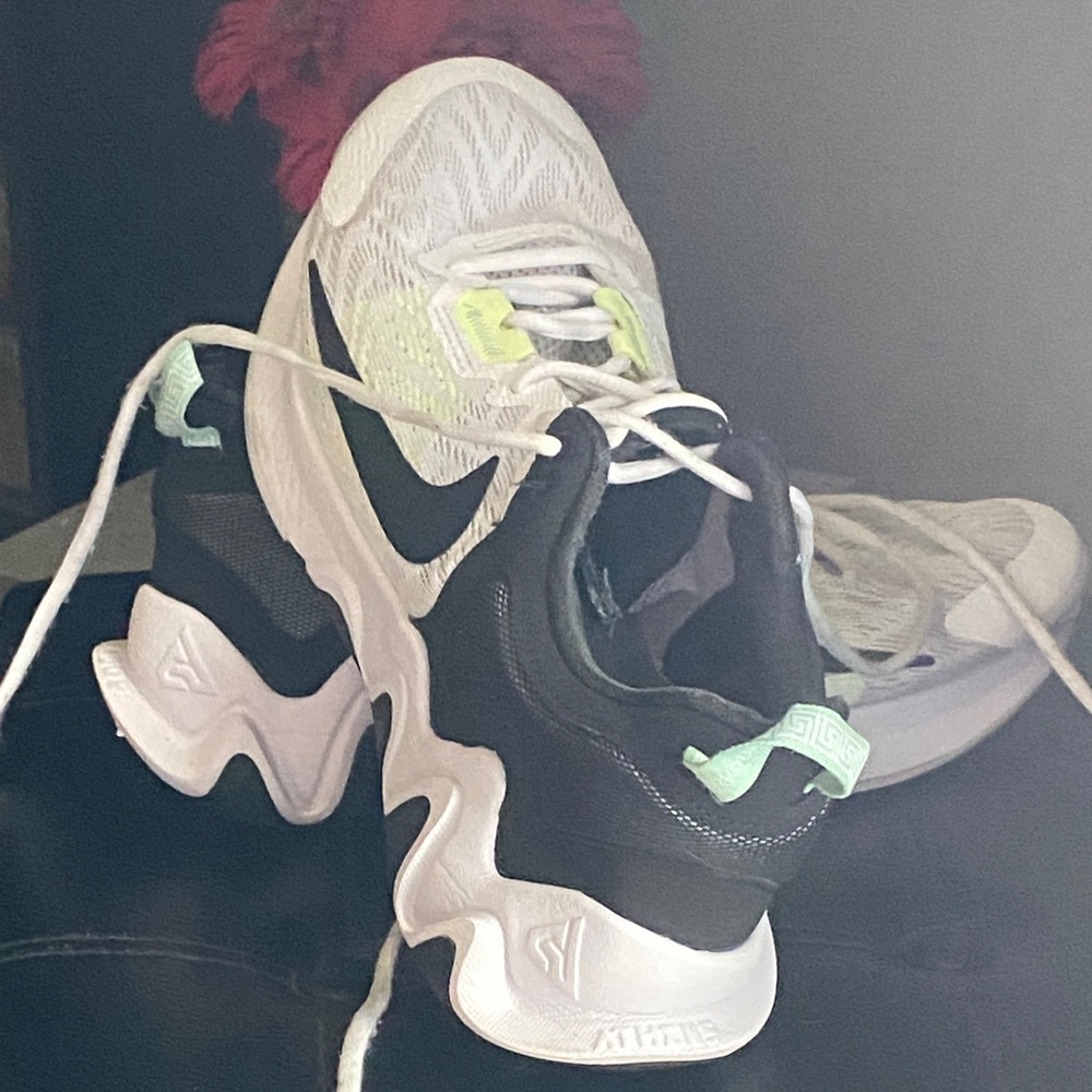 Nike Women's White and Black Sneakers with Neon Green Highlights